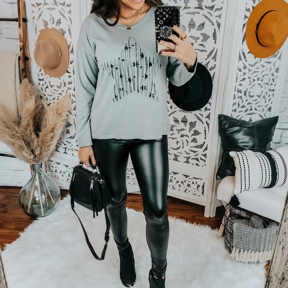 High Waist Leather Leggings Black Faux PU Leather Pants - Picture 2 of 4
